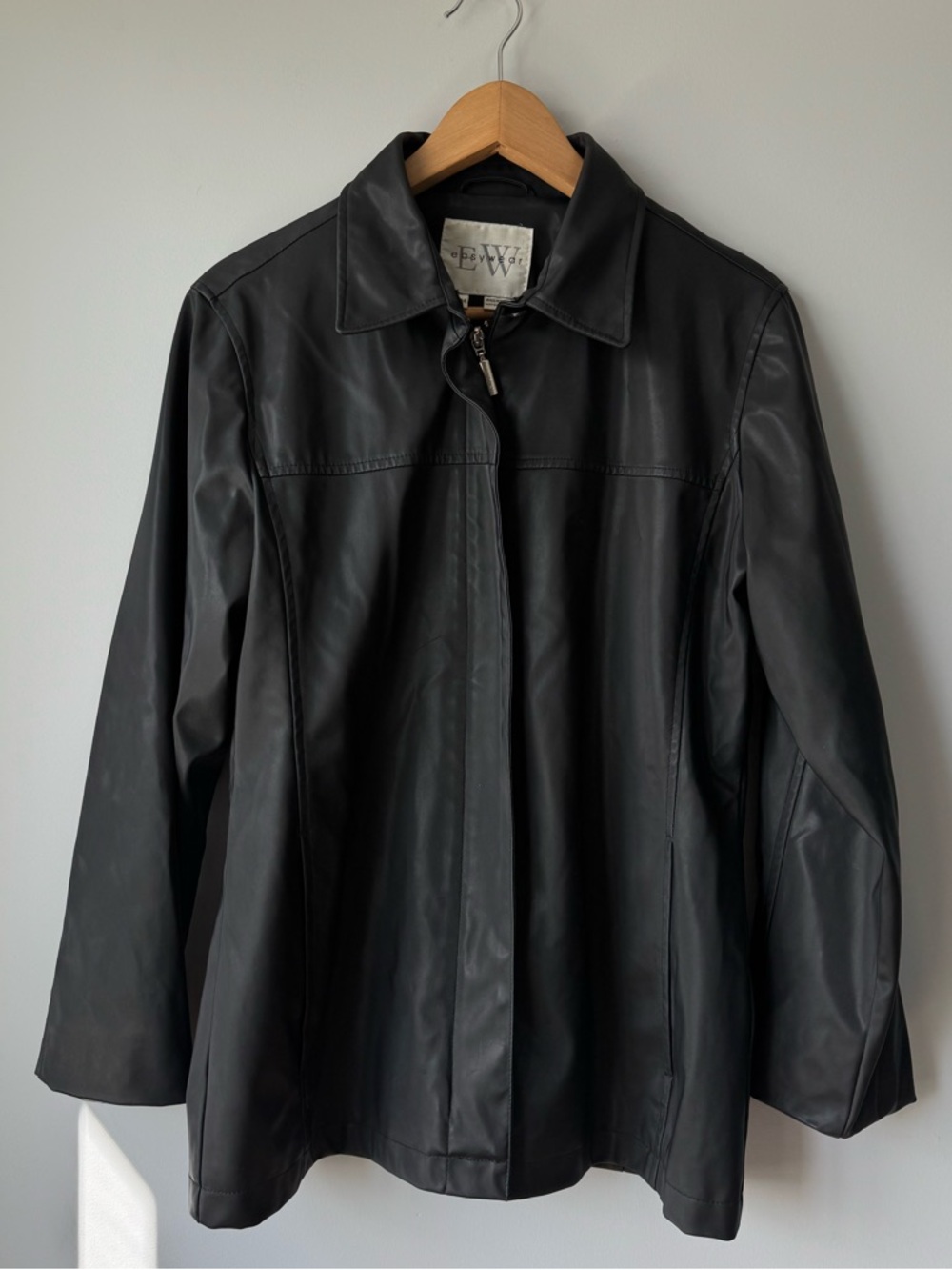 Women's Black Leather Jacket with Zip Closure - Eileen Fisher